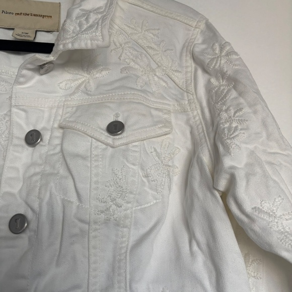 Anthropologie White Floral Denim Jacket (M) - Picture 3 of 6